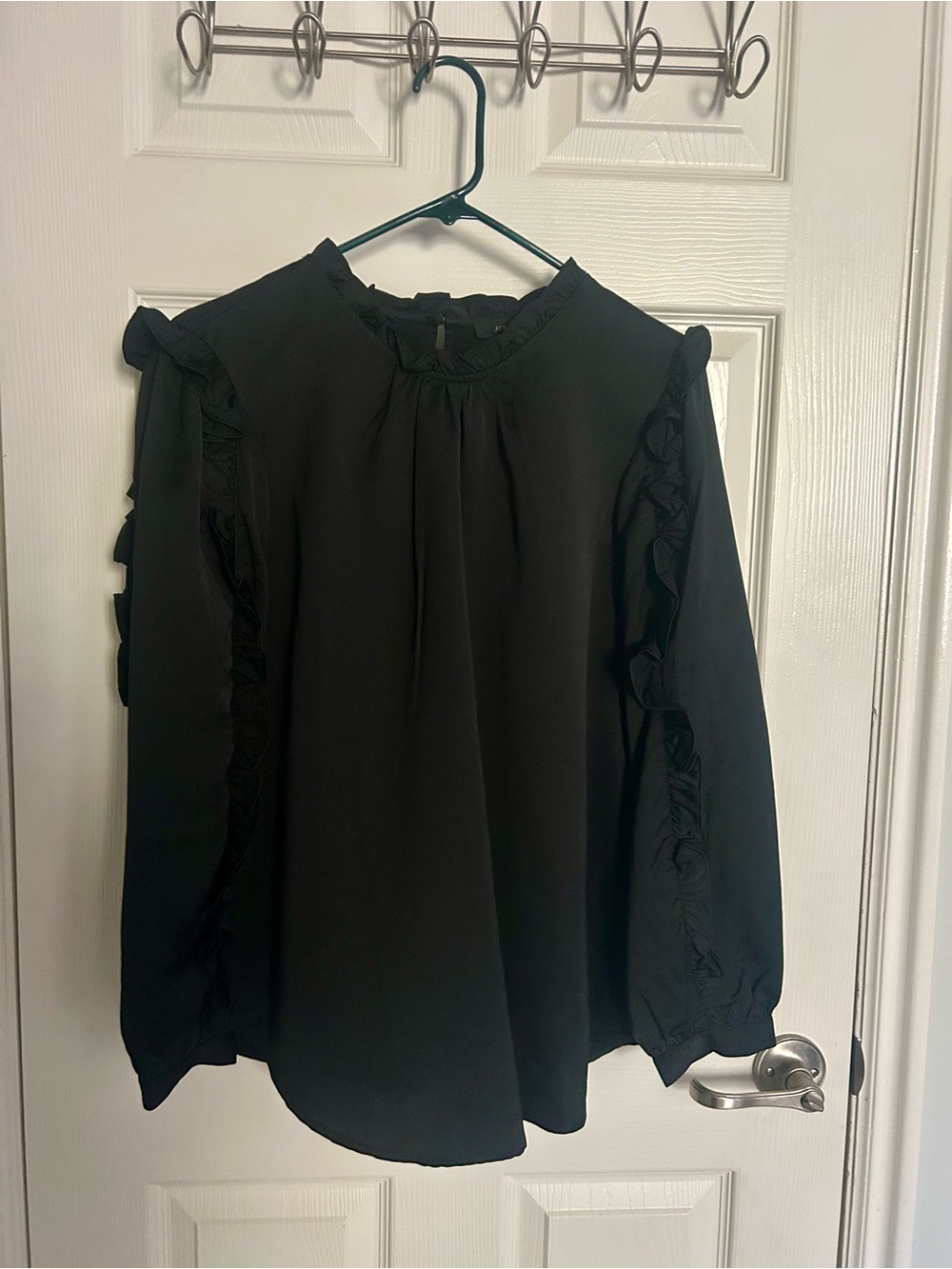J. Crew Black Ruffle-Trim Long Sleeve Blouse